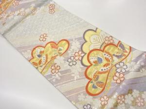 よろけ横段に松・桜・蝶模様織り出し袋帯